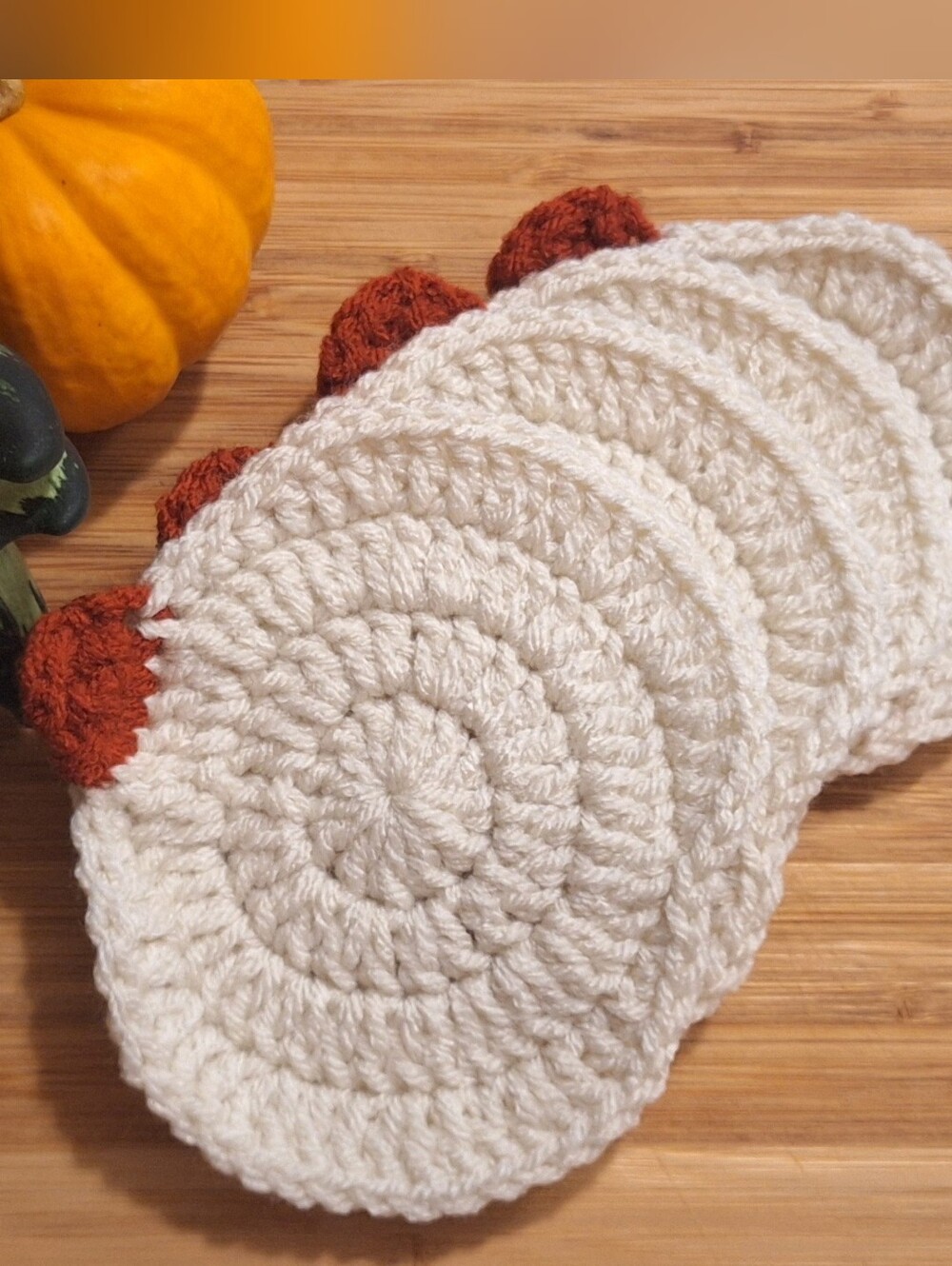 Handmade Crochet Pumpkin Coasters Set of 4 NWOT